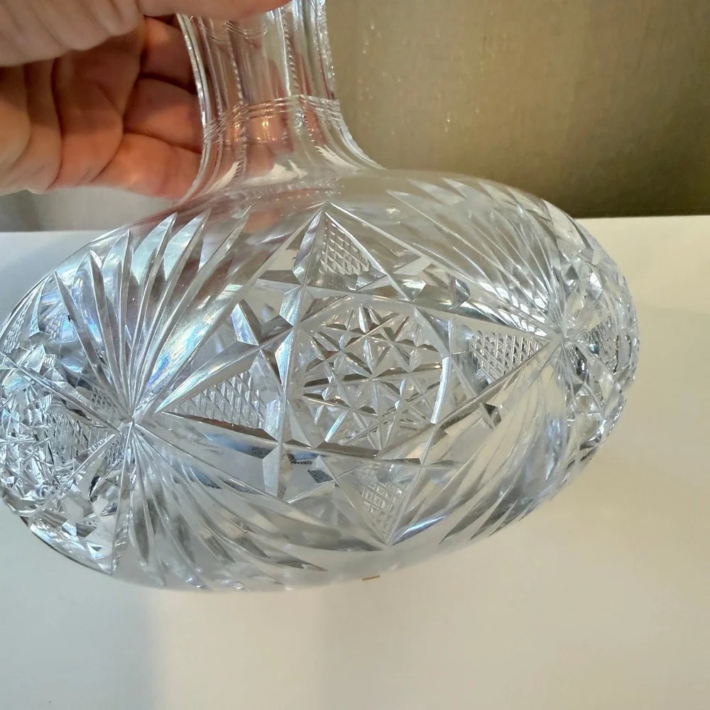 Antique American Brilliant Hand Cut Crystal Decanter Starburst Pinwheel Squat